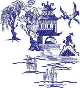 Modern Classic, machine embroidery designs, oriental, bridge, birds, trees, temple, artistic, decorative, patterns, love heart, bamboo, cushion, pillow, hand bag, clothing, top, shirt, pullover, place mat, homewares