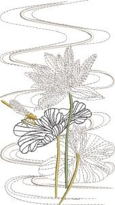 Morning Celebration, machine embroidery designs, dragonfly, floral, flowers, water lily, clothing, decorative, artistic, creative, clothing