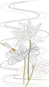 Morning Celebration, machine embroidery designs, dragonfly, floral, flowers, water lily, clothing, decorative, artistic, creative, clothing