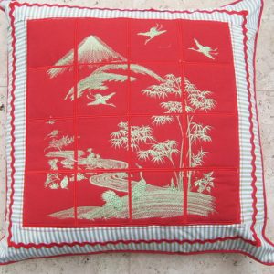 Mount Fuji, machine embroidery designs, asian inspired, oriental, bamboo, sun, moon, scenery, bird, water, volcano, river, decorative, artistic, crane, plants, tree, patchwork, cushion, pillow, bag, handbag, pin cushion, homewares