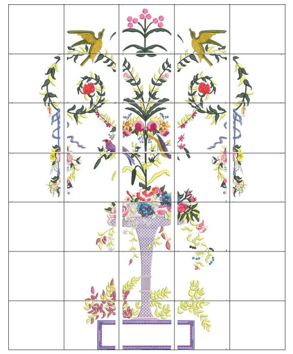 Boudoir Set 1, machine embroidery designs, floral, flowers, flower pot, bird, leaves, patchwork, wall hanging, quilt, homewares