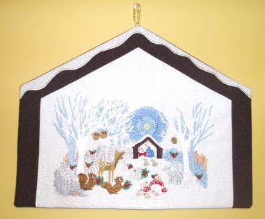 Wonder, machine embroidery designs, Christmas, holiday, festive, trees, star, deer, bird, squirrel, bunny, rabbit, lamb, manger, nativity, Mary, Jesus, snow, mouse, mice, manger, trees, cute, wall hanging, home decor, quilt