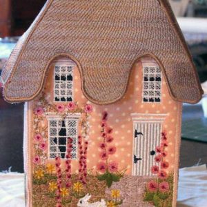 Rose Cottage, machine embroidery designs, rabbit, bunny, cottage, house, garden, flowers, floral, plants, path, door, window, lavendar, roof, vine, grass, cat, homewares, bag, purse, ornament, home decor, cute