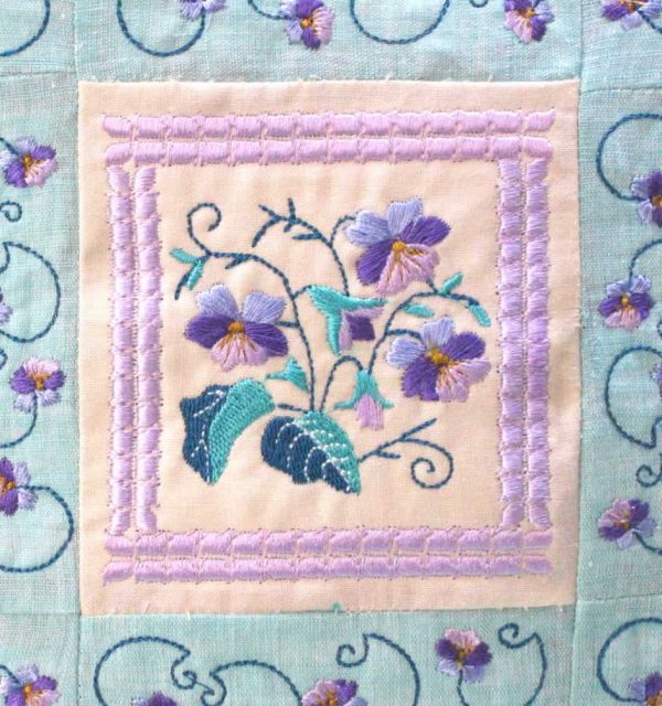 Pansy, machine embroidery designs, flowers, floral, decorative, artistic, cushion, pillow, homewares, beautiful, leaves, vines, decorative, artistic, border