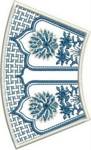 Reflections of Tradition, machine embroidery designs, floral, flowers, patchwork, pottery, pots, patterns, asian inspired, oriental, foot stool, bag, handbag, blue and white, pretty