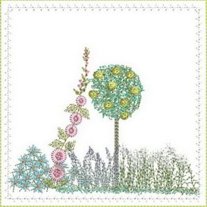 Rustic Charm, machine embroidery designs, house, cottage, garden, flowers, lemon tree, grass, apple tree, cat, wisteria, boquet, flower love heart, flower wreath, dove, bird, patterns, handbag, bag, clothing, top, fashion, cushion, pillow, quilt