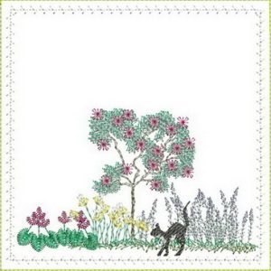 Rustic Charm, machine embroidery designs, house, cottage, garden, flowers, lemon tree, grass, apple tree, cat, wisteria, boquet, flower love heart, flower wreath, dove, bird, patterns, handbag, bag, clothing, top, fashion, cushion, pillow, quilt