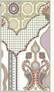 Saffron, machine embroidery designs, artistic, decorative, patchwork, patterrns, gems, diamond shapes, flowers, floral, paisley, wall hanging, bag, handbag, clothing, shirt, blouse