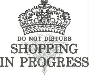 Shopping in Progress, machine embroidery designs, tiara, crown, artistic pattern, do not disturb shopping in progress, gems, diamond, love heart, artistic, handbag. bag, clothing, fashion, pull over, jumper, funny