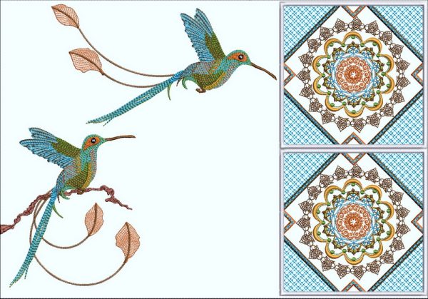 Sorbet Shades, machine embroidery designs, humming bird, bird, perch, leaves, mandala designs, geometrical patterns, quilting, patchwork, artistic, decorative, patterns, swirls, gems, beautiful, nature, cushion, pillow, striking