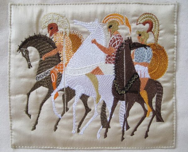 Spartans, Machine Embroidery Designs, Greek history, horses, army, shield, decorative, artistic, patterns, handbag, wall hanging, cushion, placemat, homewares, home decor