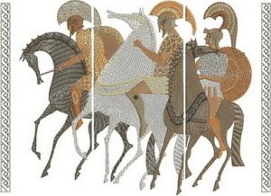 Spartans, Machine Embroidery Designs, Greek history, horses, army, shield, decorative, artistic, patterns, handbag, wall hanging, cushion, placemat, homewares, home decor