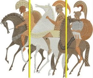 Spartans, Machine Embroidery Designs, Greek history, horses, army, shield, decorative, artistic, patterns, handbag, wall hanging, cushion, placemat, homewares, home decor