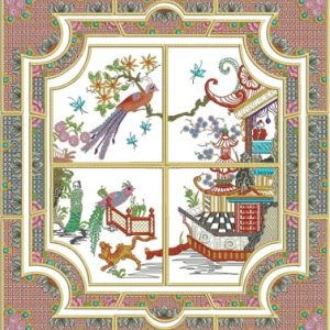 Spring Meditation, machine embroidery designs, peacock, bird, tree branch, oriental, asian inspired, patterns, artistic, butterflies, blossoms, flowers, chinese architecture, boat, temple, chinese, dragon, bag, handbag, cushion, pillow, patchwork, clothing, shirt,fashion, homewares