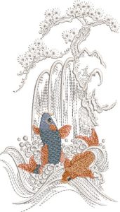 Spring of Life, machine embroidery designs, koi, blossoms, flowers, fish, pond, floral, clothing, bag, tshirt, top, fashion, tree