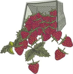 Strawberry Fields Forever, machine embroidery designs, strawberries, decorative, artistic, patterns, flowers, strawberry plant, punnet of strawberries, soft box, homewares, home decor, bag, handbag, purse, tea towel