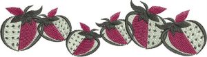 Strawberry Fields Forever, machine embroidery designs, strawberries, decorative, artistic, patterns, flowers, strawberry plant, punnet of strawberries, soft box, homewares, home decor, bag, handbag, purse, tea towel