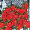 Strawberry Fields Forever, machine embroidery designs, strawberries, decorative, artistic, patterns, flowers, strawberry plant, punnet of strawberries, soft box, homewares, home decor, bag, handbag, purse, tea towel