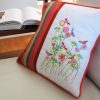 Summer Fresh, machine embroidery designs, flowers, floral, art deo style, birds, finches, colourful, leaves, stems, artistic, decorative, patterns. stars, cushion, pillow, notebook, book cover, pretty, scarf. fashion, clothing, homewares, home decor