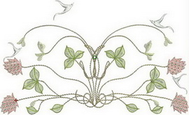 Summer Morning, machine embroidery designs, flowers, delicate, stems, leaves, artistic, decorative, swallows, birds, clothing, t-shirt, shirt, delicate, floral, pretty, beautiful