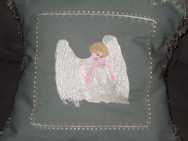 Times Past, machine embroidery designs, angel, sad angel, border designs, cushion