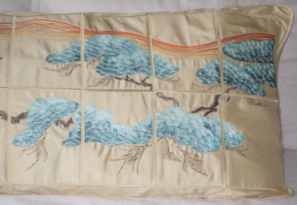 Touching Silk, machine embroidery designs, crane, bird, tree, blossom, floral, flowers, feathers, patchwork, oriental, asian inspired, wall hanging, pillow, cushion, clothing, top, shirt, blouse, fashion, artistic, decorative