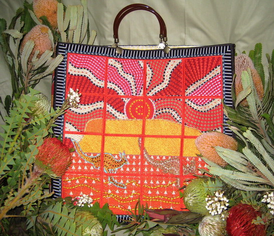 Uluru, machine embroidery designs, aboriginal, art, artistic, decorative, patterns, patchwork, dot painting, kangaroo, ayers rock, Australia, bag, handbag, cushion, pillow, homewares, indigenous