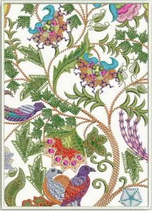 Vasanta, machine embroidery designs, patchwork, floral, flowers, gems, leaves, branches, tree, artistic, decorative, bird, peacock, creative, wall hanging, clothing, fashion, t-shirt, top, shirt, blouse, bag, handbag, Indian, Hindu