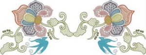 Vintage Charm, machine embroidery designs, patterns, artistic, decorative, shapes, sticks, sun, leaves, flowers, floral, birds, swallows, flower pot, wall hanging, computer screen cover, cushion, pillow, book cover, blouse, clothing, fashion, top, jumper, pull over,