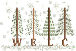 Welcome, machine embroidery designs, Christmas, Holiday Christmas tree, snow, icicles, snow flakes, snowflakes, pine trees, decorations. wall hanging, home decor, artistic, decorative, patterns