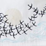 Whisper of Wings, machine embroidery designs, birds, swallows, moon, sun, clouds, wings, wind, bird migration, water, waves, clothing, jacket, pullover, jumper. fashion, place mat, homewares, home decor, beautiful, nature