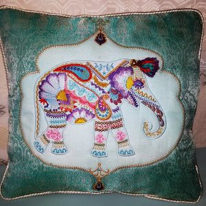 Wild and Free, machine embroidery designs, elephants, Sri Lanka, Udawalawe, artistic, decorative, patterns, beautiful, colouful, cushion, pillow, backpack, bag