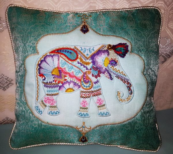 Wild and Free, machine embroidery designs, elephants, Sri Lanka, Udawalawe, artistic, decorative, patterns, beautiful, colouful, cushion, pillow, backpack, bag