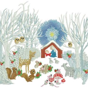 Wonder, machine embroidery designs, Christmas, holiday, festive, trees, star, deer, bird, squirrel, bunny, rabbit, lamb, manger, nativity, Mary, Jesus, snow, mouse, mice, manger, trees, cute, wall hanging, home decor, quilt