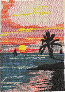 Paradise, machine embroidery designs, tropical, birds of paradise, flower, floral, palm tree, sunset, ocean, yacht, skif, beach, patterns, bure, beach hut, tropical, hibiscus, leaves, bouquet, fish, great barrier reef, Hawaii, Australia, coral, sea, shell, sea life, turtle, wall hanging, beautiful, diamond head, oahu, martinique, kauai, reef